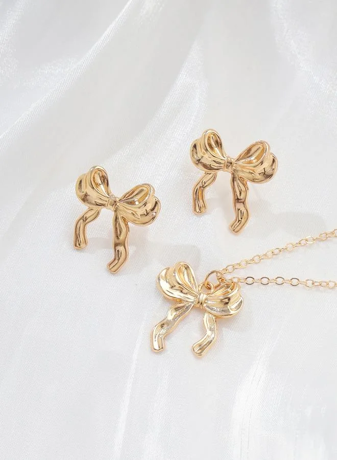Take Two Take Two 2-Piece Bow Decor Necklace and Earrings Set