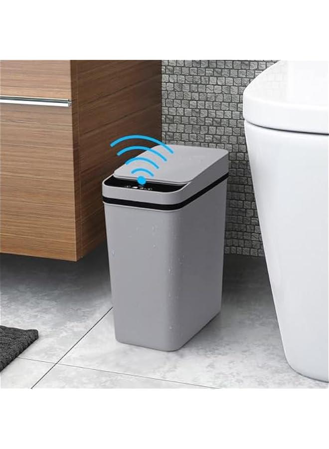 MIXDE Bathroom Touchless Trash Can 12L Smart Automatic Motion Sensor Rubbish Can with Lid Electric Narrow Small Garbage Bin for Kitchen, Office, Living Room, Toilet, Bedroom (Grey) - Image 1