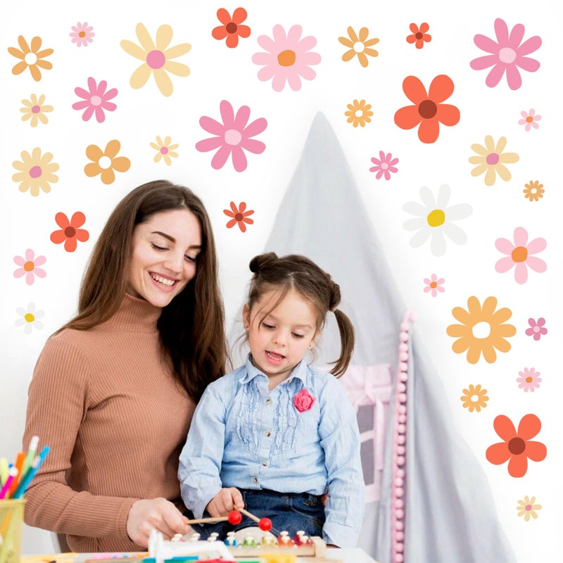 Sondeng 12 Sheets Daisy Wall Decals Boho Flower Wall Stickers Cute Kids Girls Room Decor Peel and Stick Floral Decals Toddler Nursery Playroom Living Room Bedroom Classroom Retro Hippie Decor Fresh Style - Image 4