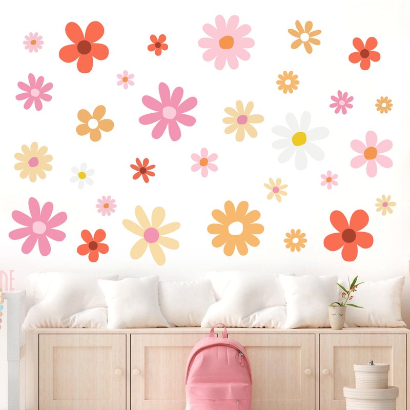 Sondeng 12 Sheets Daisy Wall Decals Boho Flower Wall Stickers Cute Kids Girls Room Decor Peel and Stick Floral Decals Toddler Nursery Playroom Living Room Bedroom Classroom Retro Hippie Decor Fresh Style - Image 3
