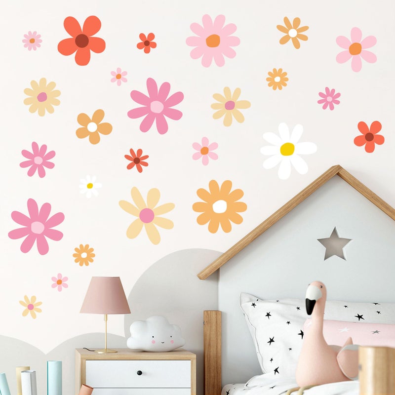 Sondeng 12 Sheets Daisy Wall Decals Boho Flower Wall Stickers Cute Kids Girls Room Decor Peel and Stick Floral Decals Toddler Nursery Playroom Living Room Bedroom Classroom Retro Hippie Decor Fresh Style - Image 1