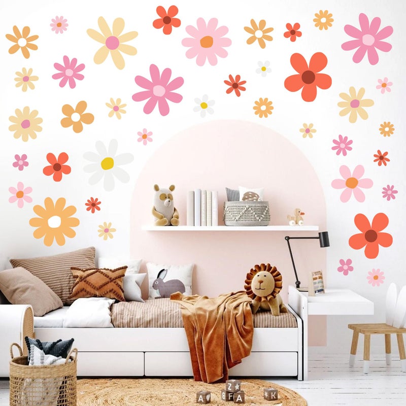 Sondeng 12 Sheets Daisy Wall Decals Boho Flower Wall Stickers Cute Kids Girls Room Decor Peel and Stick Floral Decals Toddler Nursery Playroom Living Room Bedroom Classroom Retro Hippie Decor Fresh Style - Image 5