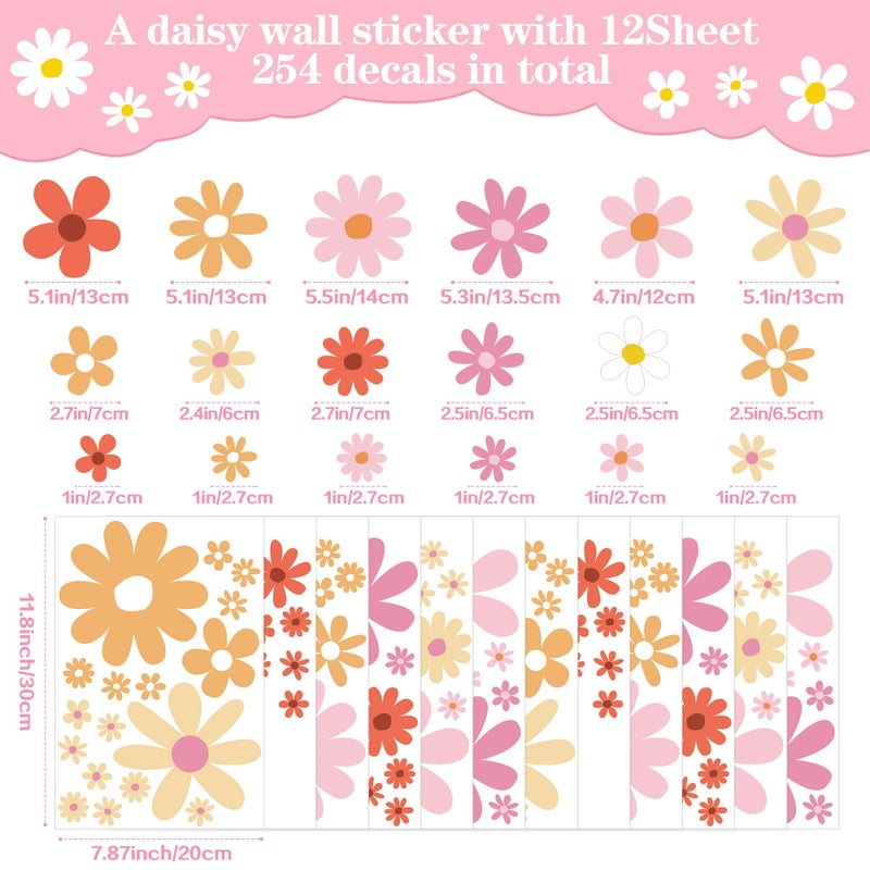 Sondeng 12 Sheets Daisy Wall Decals Boho Flower Wall Stickers Cute Kids Girls Room Decor Peel and Stick Floral Decals Toddler Nursery Playroom Living Room Bedroom Classroom Retro Hippie Decor Fresh Style - Image 2