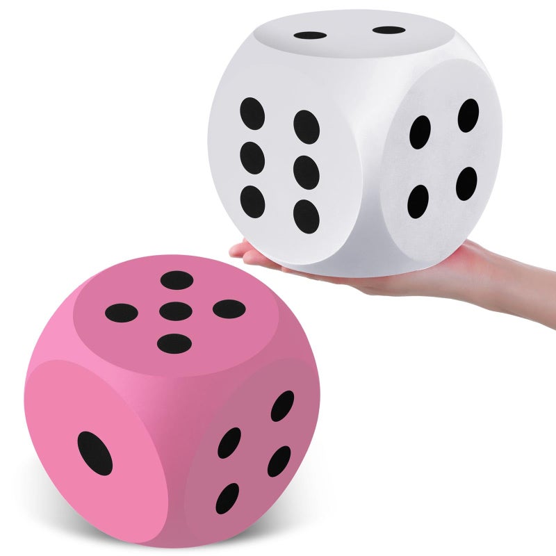 Shappy 6 Inches Foam Dice Fun Filled Large Educational Toy Kawaii Giant Dice Decorative Eva Foam Jumbo Cube Big Square Building Blocks for Game Nights Learning SessionsWhite and Pink2 Pcs - Image 3