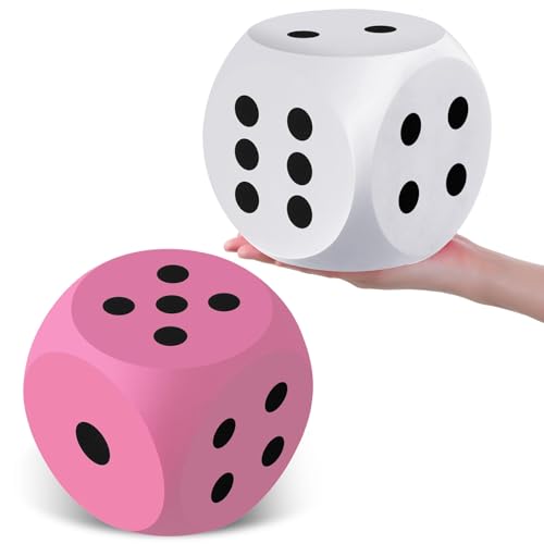 Shappy 6 Inches Foam Dice Fun Filled Large Educational Toy Kawaii Giant Dice Decorative Eva Foam Jumbo Cube Big Square Building Blocks for Game Nights Learning SessionsWhite and Pink2 Pcs - Image 1