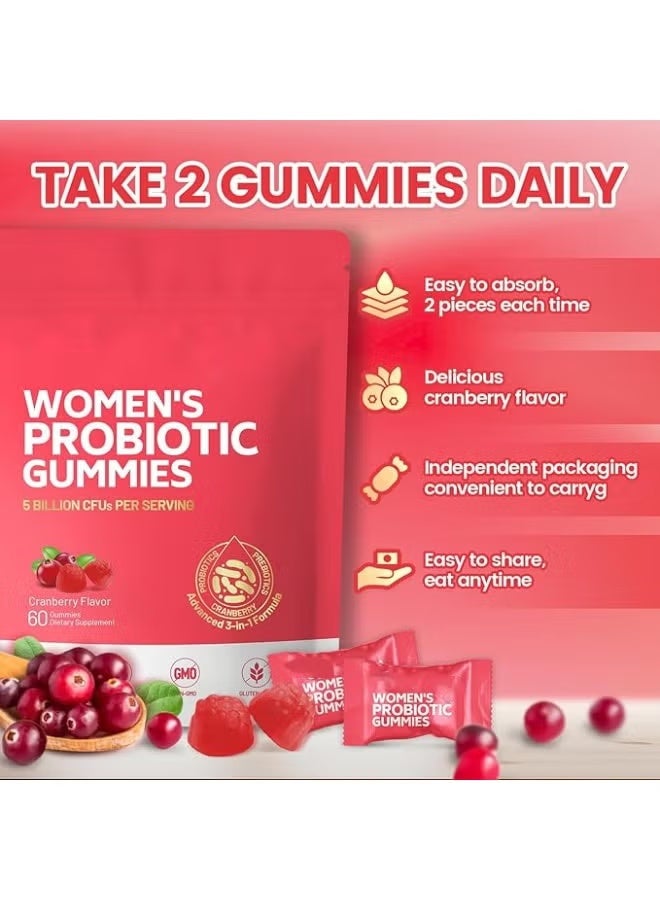 فوز اليوم حلوى جيلاتينية بروبيوتيك للنساء، حلوى جيلاتينية متوازنة الحموضة للنساء لرائحة صحية، وتوازن الخميرة والنباتات + فيتامين سي لدعم المناعة - بروبيوتيك التوت البري 60 حلوى جيلاتينية - Image 4