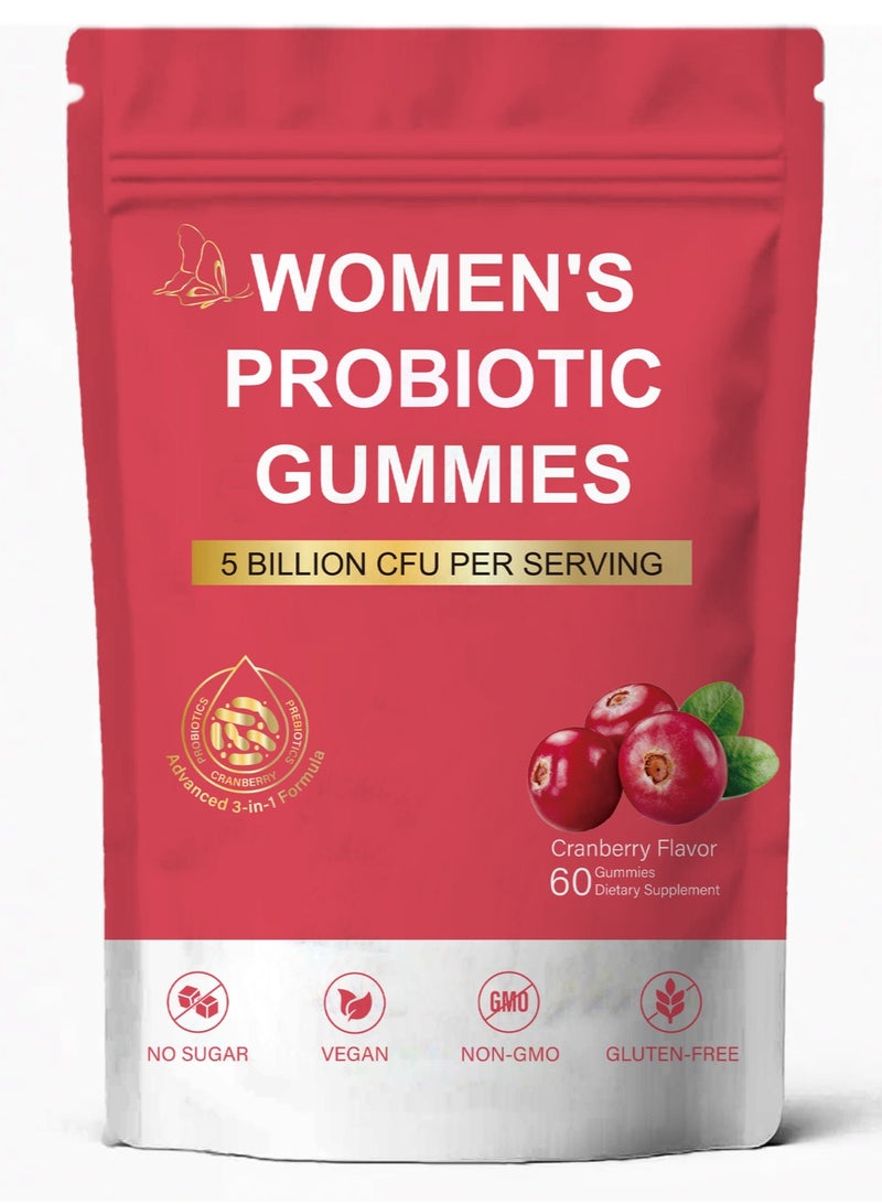 فوز اليوم حلوى جيلاتينية بروبيوتيك للنساء، حلوى جيلاتينية متوازنة الحموضة للنساء لرائحة صحية، وتوازن الخميرة والنباتات + فيتامين سي لدعم المناعة - بروبيوتيك التوت البري 60 حلوى جيلاتينية - Image 1