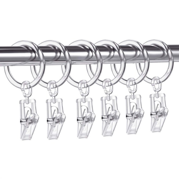 30 Pieces Plastic Curtain Rings with 30 Piece Clips Shower Curtain Rod Clip Rings 30 mmClear