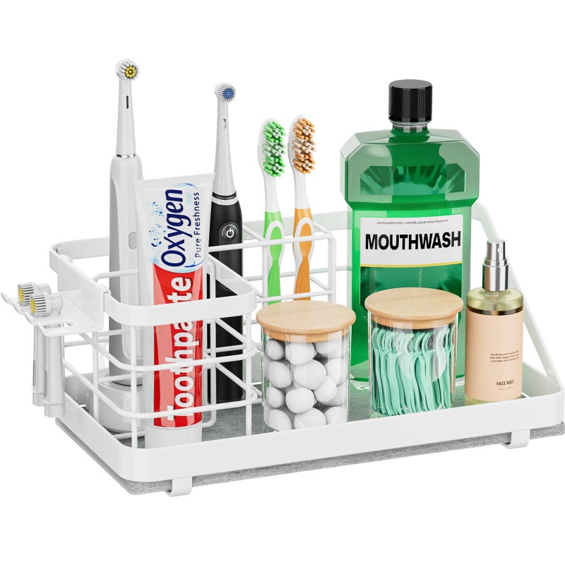 OVICAR Toothbrush Holders Instant-Drying Organizer - Bathroom Countertop/Wall Mounted Electric Toothbrush Holder - Toothbrush Head Toothpaste Holder, Bathroom Counter Organizers and Storage, White - Image 1