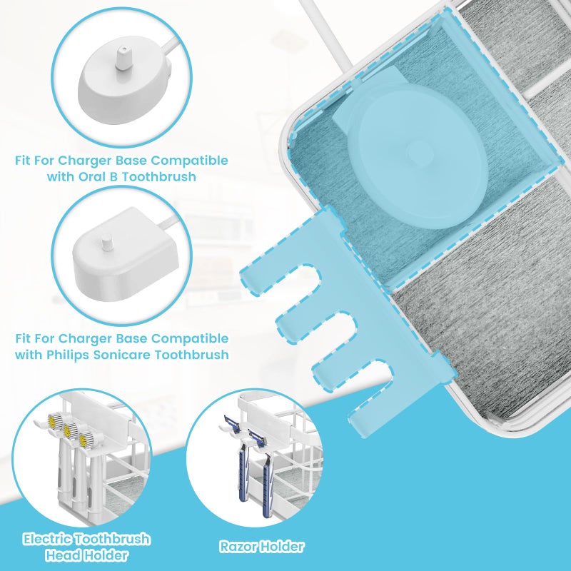 OVICAR Toothbrush Holders Instant-Drying Organizer - Bathroom Countertop/Wall Mounted Electric Toothbrush Holder - Toothbrush Head Toothpaste Holder, Bathroom Counter Organizers and Storage, White - Image 4