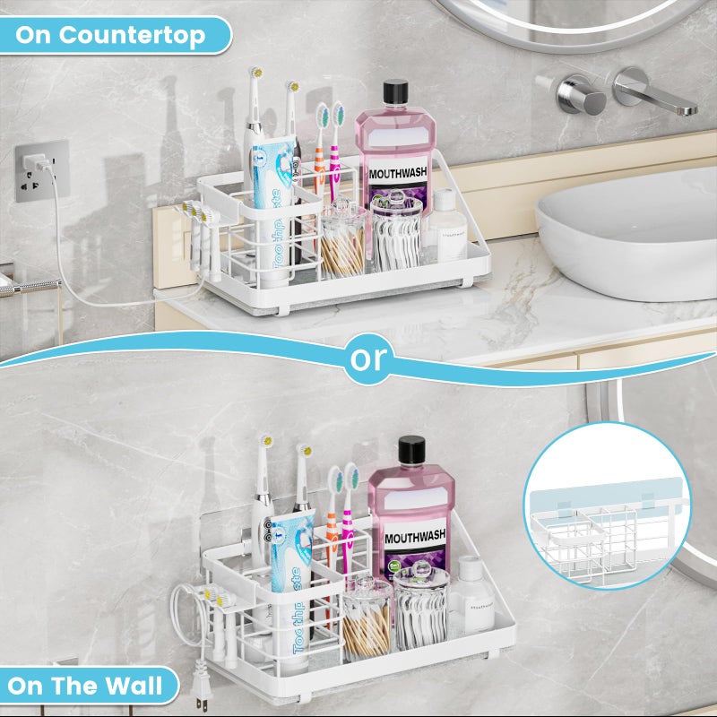 OVICAR Toothbrush Holders Instant-Drying Organizer - Bathroom Countertop/Wall Mounted Electric Toothbrush Holder - Toothbrush Head Toothpaste Holder, Bathroom Counter Organizers and Storage, White - Image 2