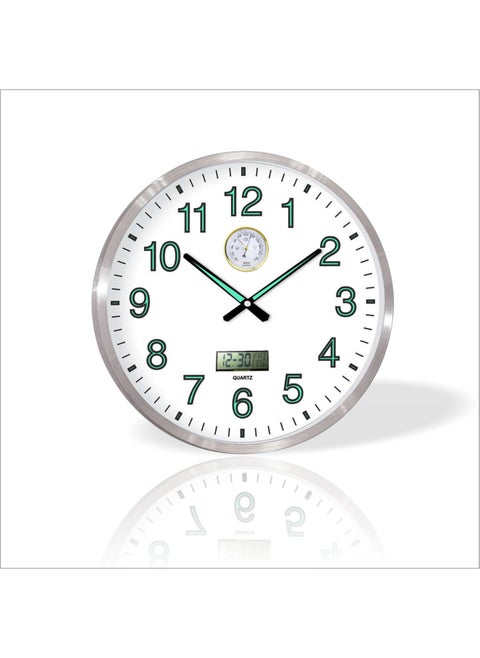 Large 60CM Precision Pressure Gauge Temperature Meter Thermometer Phosphorescent Wall Clock with Date Display for Room