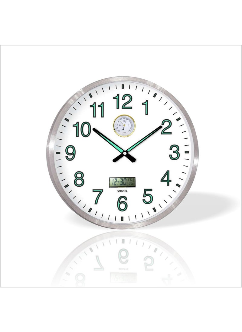 Large 60CM Precision Pressure Gauge Temperature Meter Thermometer Phosphorescent Wall Clock with Date Display for Room