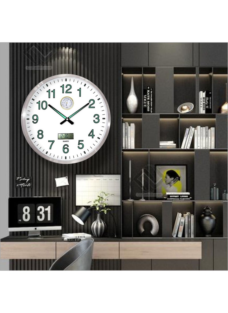 Large 60CM Precision Pressure Gauge Temperature Meter Thermometer Phosphorescent Wall Clock with Date Display for Room