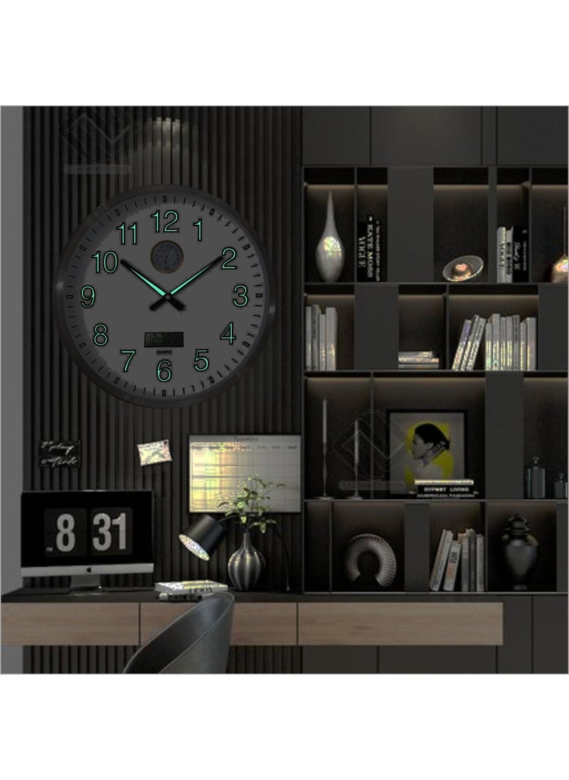 Large 60CM Precision Pressure Gauge Temperature Meter Thermometer Phosphorescent Wall Clock with Date Display for Room