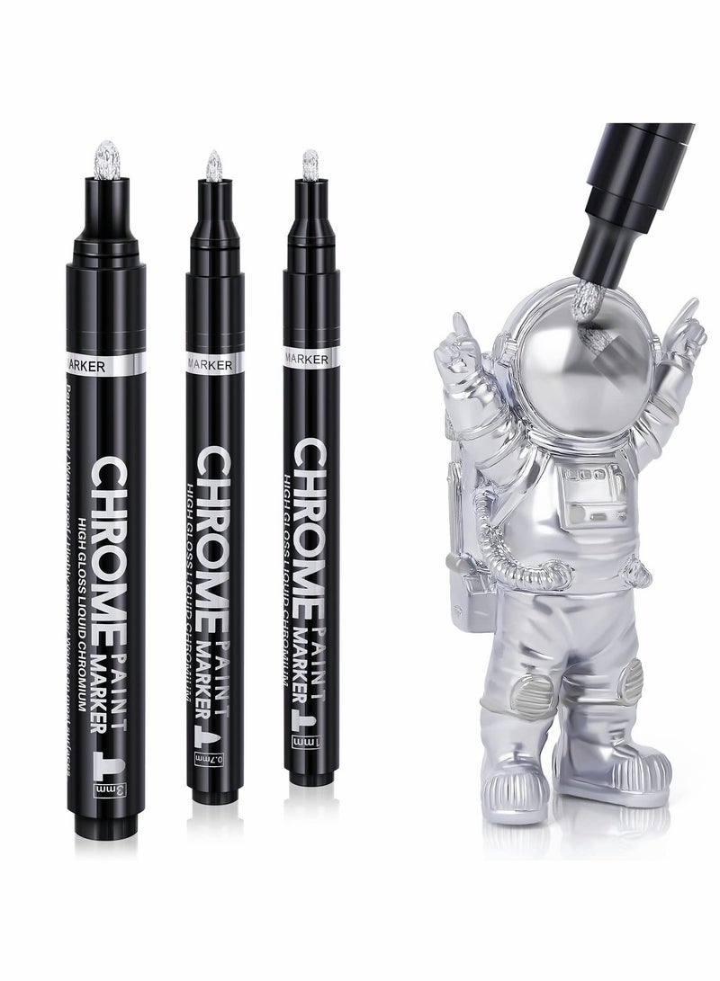 Excefore Silver Liquid Mirror Chrome Markers, 3 Pcs Chrome Paint Pens - Image 1