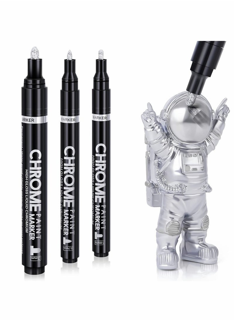 Excefore - Silver Liquid Mirror Chrome Markers, 3 Pcs Chrome Paint Pens - Image 1