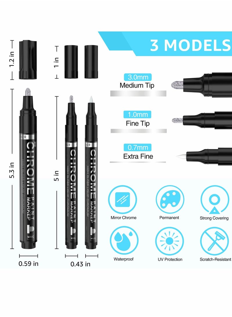Excefore - Silver Liquid Mirror Chrome Markers, 3 Pcs Chrome Paint Pens - Image 1