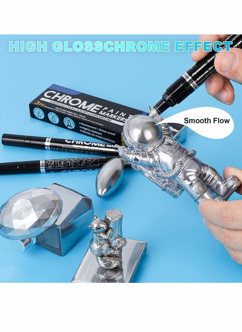 Excefore - Silver Liquid Mirror Chrome Markers, 3 Pcs Chrome Paint Pens - Image 1