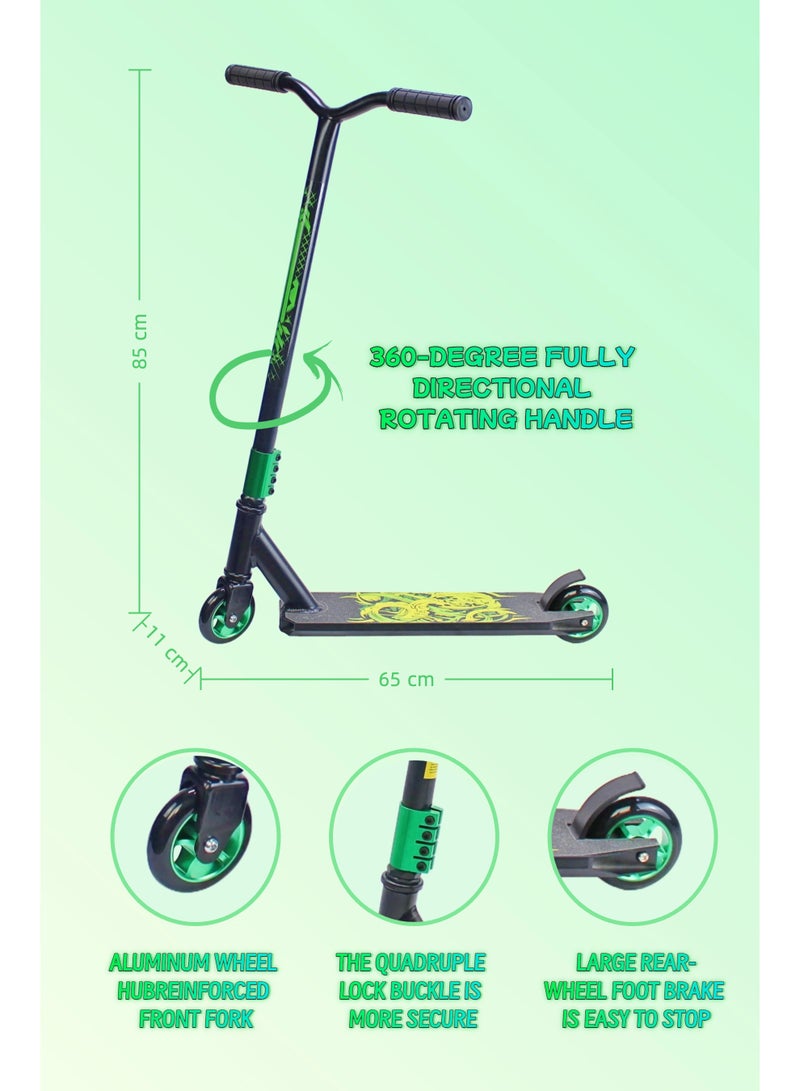 EASY FUTURE 2 Wheels Stunt Scooter–Pro Scooter for Tricks With Aluminium Grip Tape Deck, 110 mm Aluminium Wheels, Wide T-Tube Handlebars, Steel Brake, Lightweight 360 Degree Stunts. For Beginner and Intermediate Level. - Image 2
