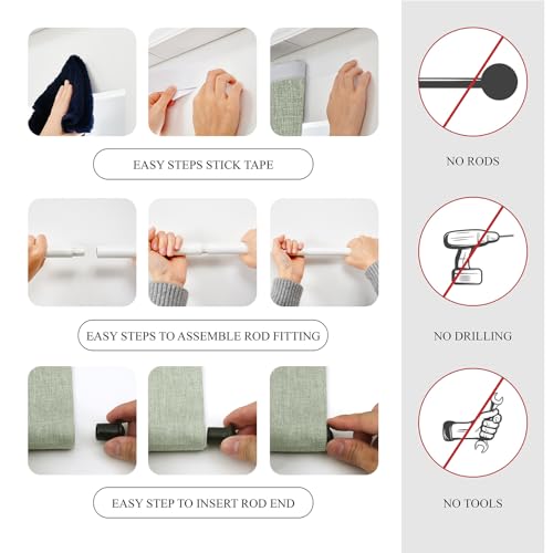 WDFour Cordless Blackout Door Curtains Triple Layers 100 Light Blocking UV Protect Noiseless Adjustable Roller Shade No Drill Window Blinds for Office Ward Home20Wx70LSage Green1 Piece - Image 3