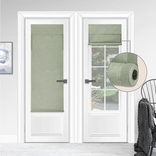 WDFour Cordless Blackout Door Curtains Triple Layers 100 Light Blocking UV Protect Noiseless Adjustable Roller Shade No Drill Window Blinds for Office Ward Home20Wx70LSage Green1 Piece - Image 1