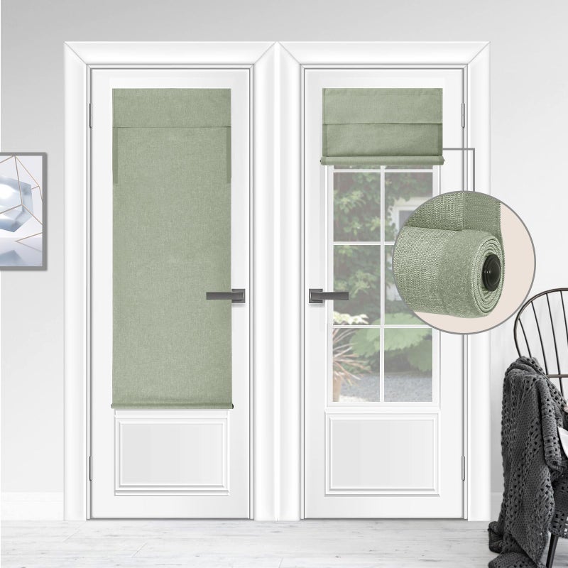 WDFour Cordless Blackout Door Curtains Triple Layers 100 Light Blocking UV Protect Noiseless Adjustable Roller Shade No Drill Window Blinds for Office Ward Home20Wx70LSage Green1 Piece - Image 2