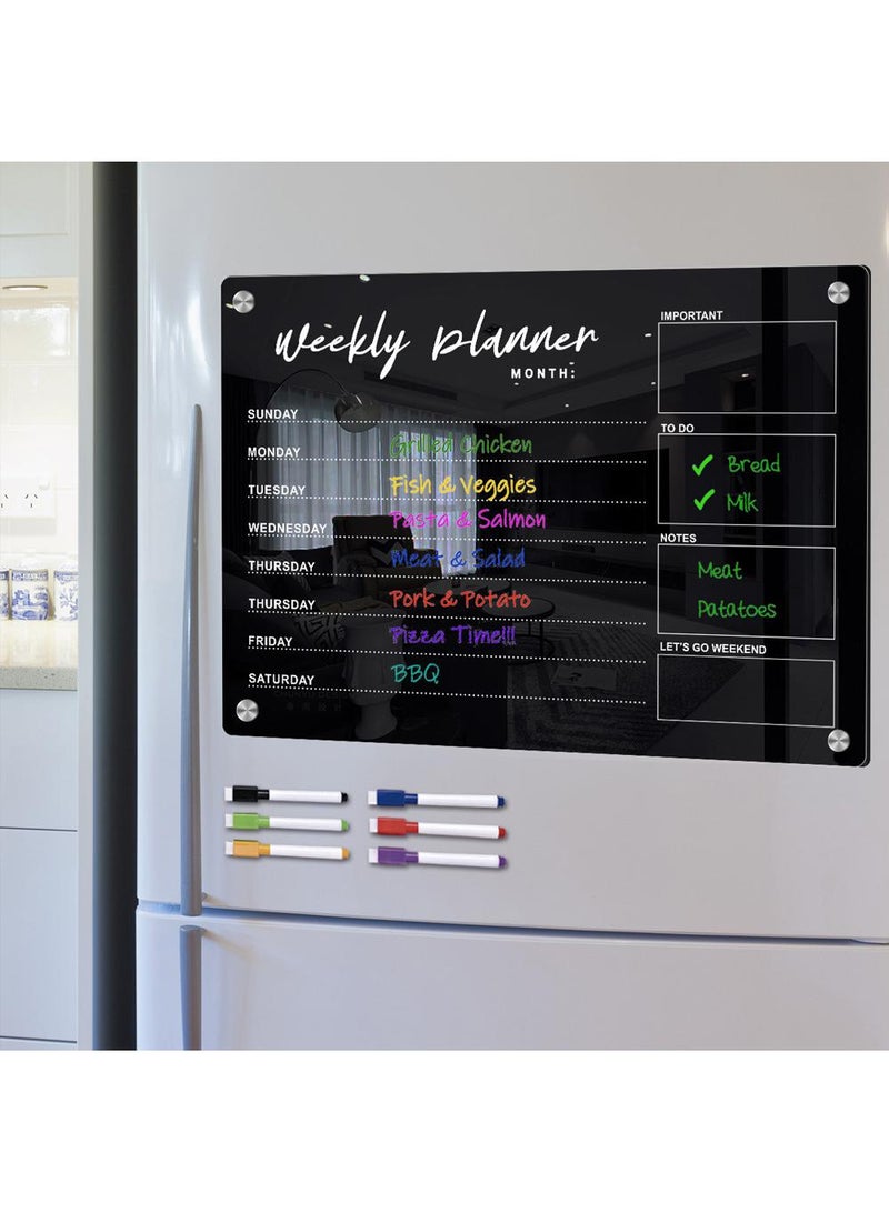 Generic Acrylic Magnetic Absorption Week Plan Memo Board Erasable Black Message Writing Board Memo Reminder Display Board  - Image 1