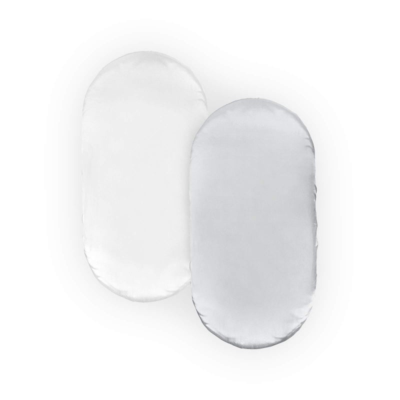 Pro Goleem Satin Bassinet Sheet 2 Pack Great for Baby Hair Soft Silk Feeling Sheet for Cradle or Bassinet Pad＆Mattress for Boys and Girls Gift for Newborn and Infant White and Gray - Image 1