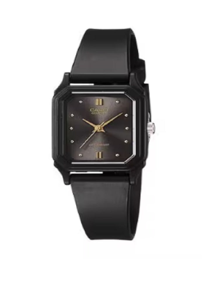 ساعة كاسيو النسائية الكلاسيكية السوداء التناظرية LTP-V007GL-1B | ميناء مستطيل أنيق | مؤشرات ذهبية اللون | مقاومة للماء | حزام راتنج متين