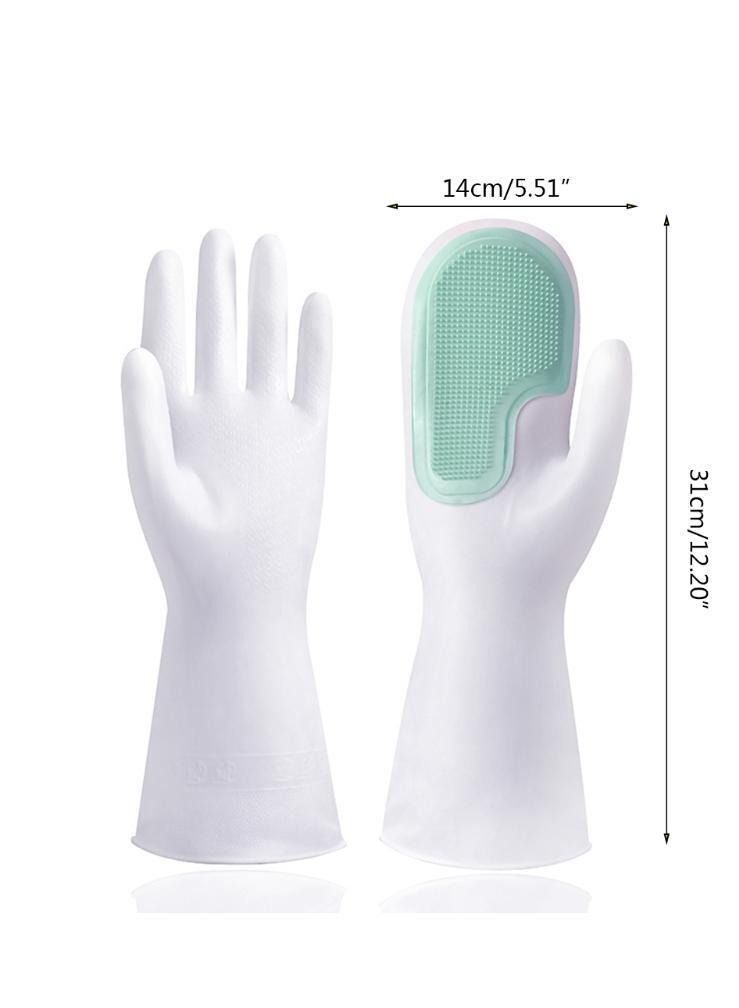 1 Pair Gloves with Scrubber Hands Cleaning Dishes Sponge Mitts Heat-Resistant Kitchen Bathroom Housekeeping Green - Image 4