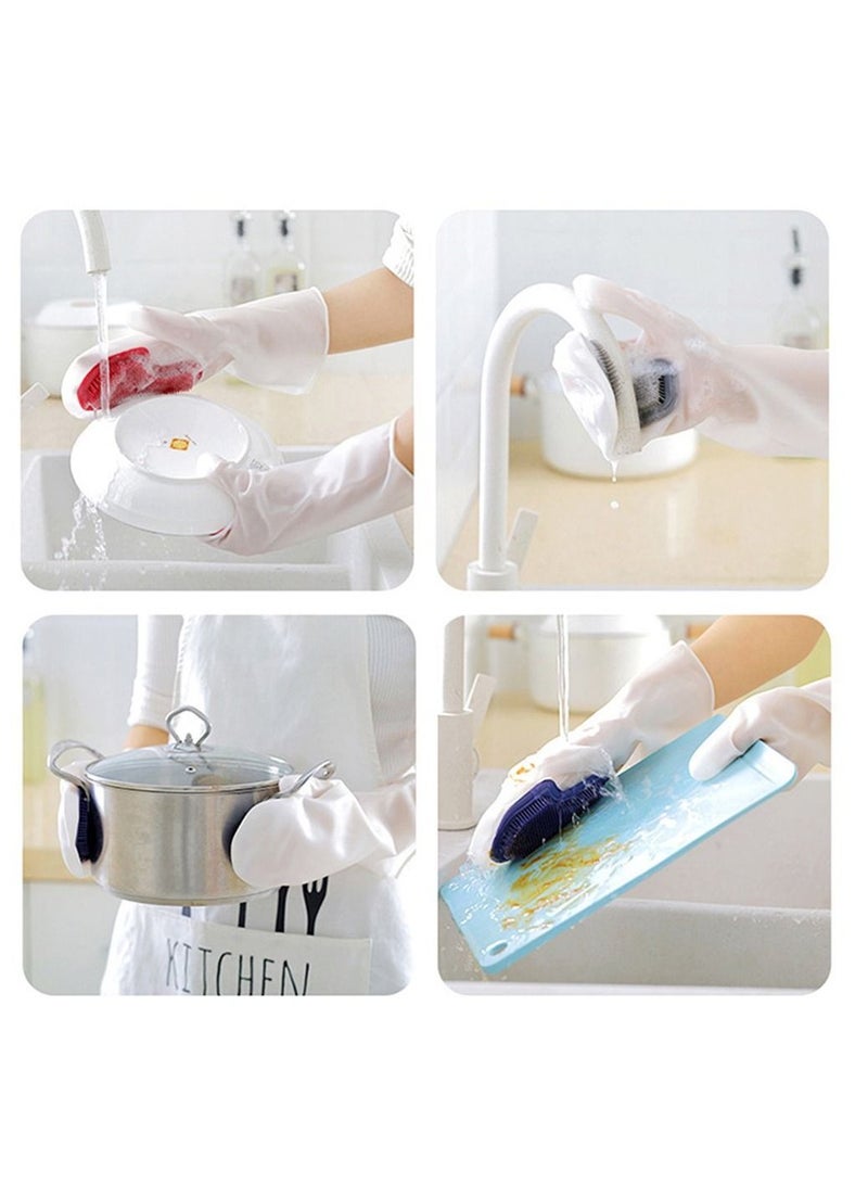1 Pair Gloves with Scrubber Hands Cleaning Dishes Sponge Mitts Heat-Resistant Kitchen Bathroom Housekeeping Green - Image 5