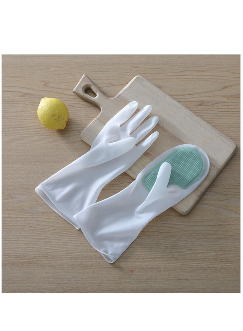 1 Pair Gloves with Scrubber Hands Cleaning Dishes Sponge Mitts Heat-Resistant Kitchen Bathroom Housekeeping Green - Image 3