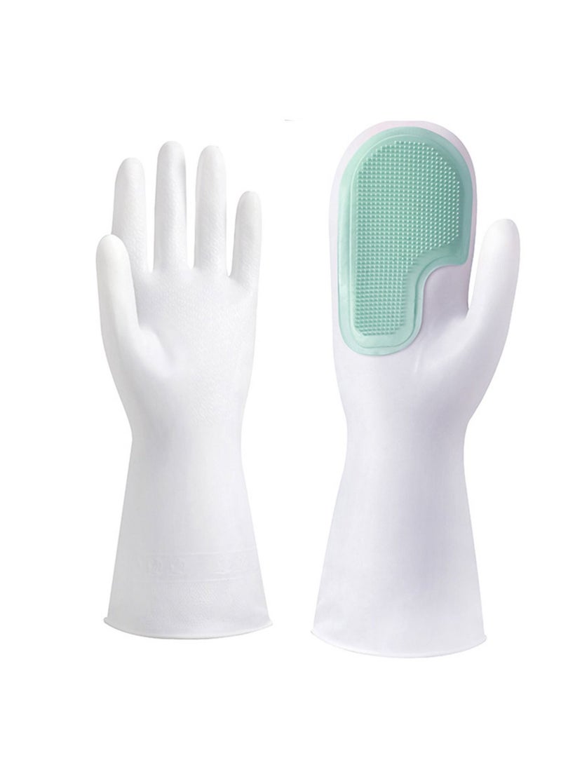1 Pair Gloves with Scrubber Hands Cleaning Dishes Sponge Mitts Heat-Resistant Kitchen Bathroom Housekeeping Green - Image 2