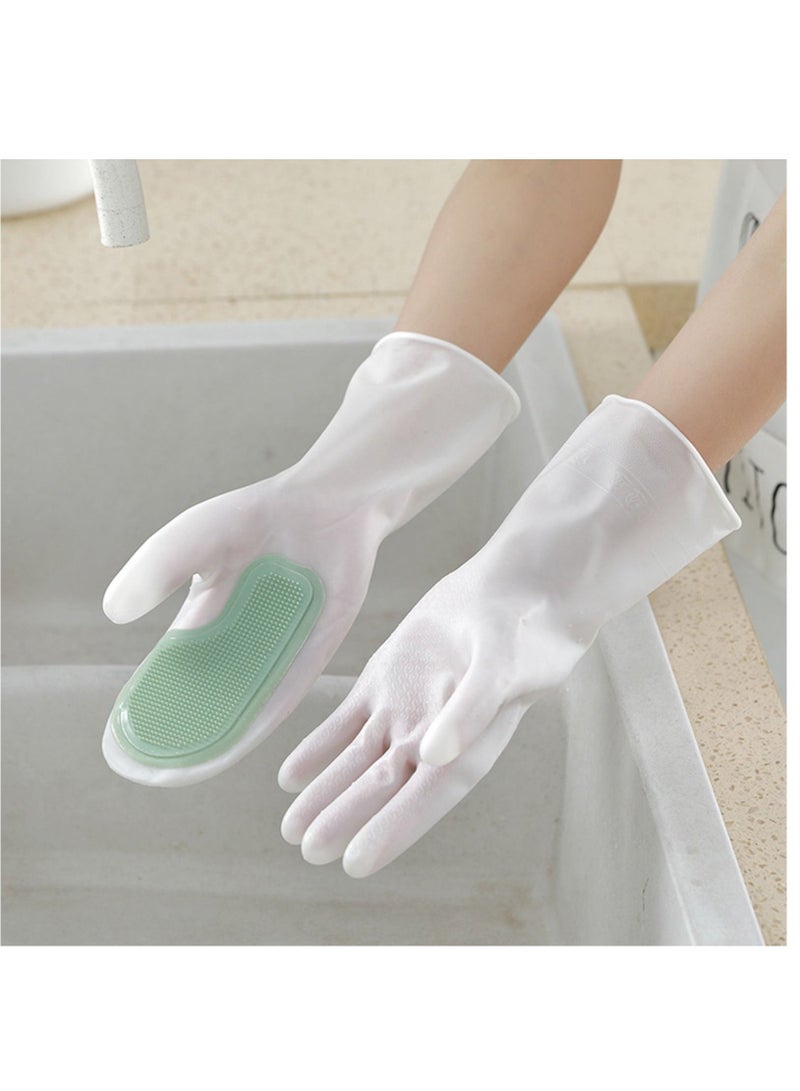 1 Pair Gloves with Scrubber Hands Cleaning Dishes Sponge Mitts Heat-Resistant Kitchen Bathroom Housekeeping Green - Image 1
