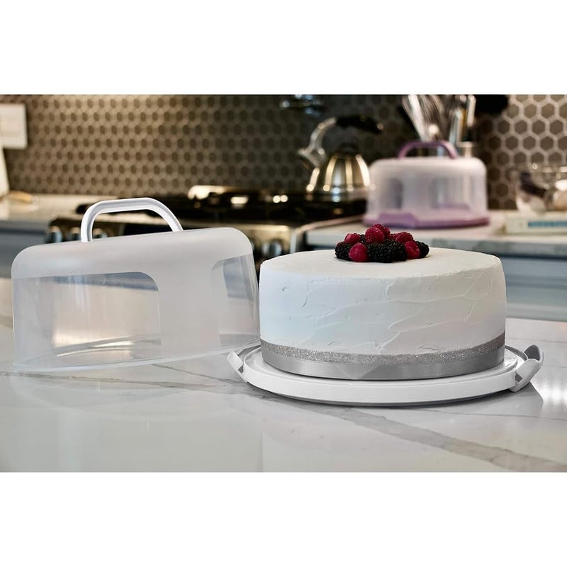 Highball  Chaser Top Shelf Elements Round Cake Carrier Two Sided Holder Serves as Five Section Serving Tray, Portable Stand Fits 10 inch Cake, Box Comes with Handle, Container Holds Pies (White) - Image 3