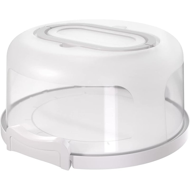 Highball  Chaser Top Shelf Elements Round Cake Carrier Two Sided Holder Serves as Five Section Serving Tray, Portable Stand Fits 10 inch Cake, Box Comes with Handle, Container Holds Pies (White) - Image 1