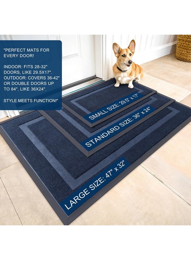OLANLY Front Door Mat Indoor Outdoor Entrance, Waterproof All-Season, All-Weather Doormat, Sturdy Natural Rubber, Fade Resistant, Low Profile, Easy Clean Patio Porch Entryway Mat, 36x24, Blue - Image 1