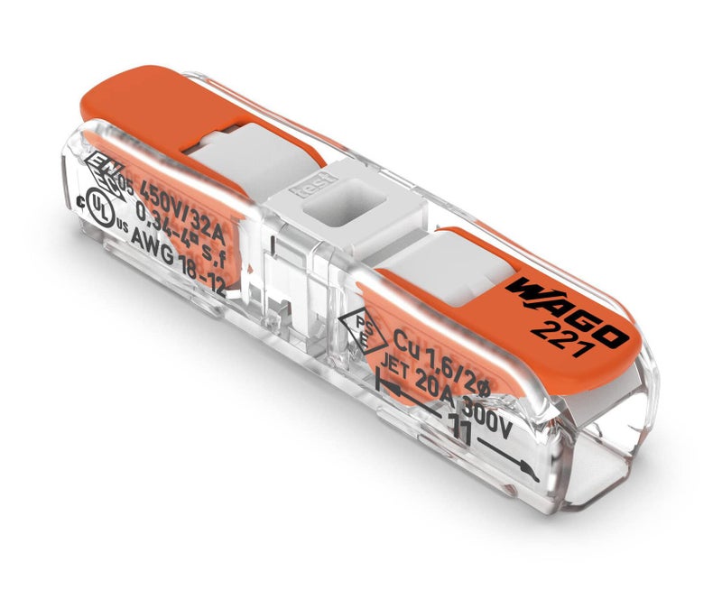 Wago 2212401 WAGO LeverNuts Inline Splicing Connector for Solid and Stranded Conductors 2Conductor with Operating levers 2412 AWG Transparent housing White Cover Box of 60 Pieces - Image 2