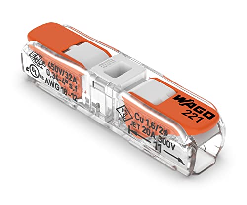 Wago 2212401 WAGO LeverNuts Inline Splicing Connector for Solid and Stranded Conductors 2Conductor with Operating levers 2412 AWG Transparent housing White Cover Box of 60 Pieces - Image 1