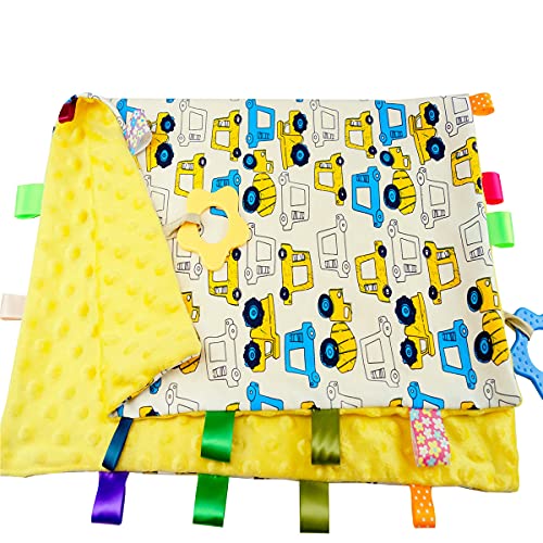FOMAISELF 1 PC Yellow Car Big Size Baby Tag Blanket, Soft Baby Security Label, Taggy Blanket for Toddler Gift (21.7x17.7) - Image 5