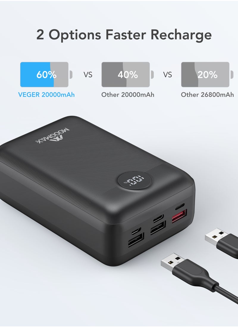 Power bank 30000mAh, 45W with six outlets, supports fast charging and a digital display screen, compatible with all devices and can charge a laptop, in black.