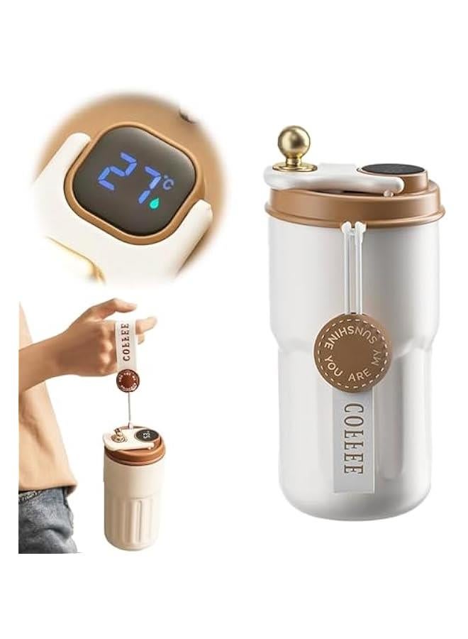 420ml Insulated Travel Coffee Mug,Stainless Steel Vacuum Coffee Cup Durable Leakproof Tumbler Thermal Mug Easy Grip Portable Insulated Mug Vehicle-Mounted Cold Water Retaining Trip Cup-Beige  - Image 1