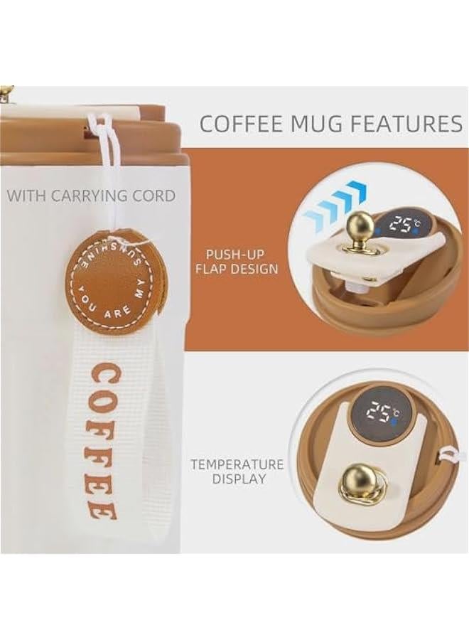 420ml Insulated Travel Coffee Mug,Stainless Steel Vacuum Coffee Cup Durable Leakproof Tumbler Thermal Mug Easy Grip Portable Insulated Mug Vehicle-Mounted Cold Water Retaining Trip Cup-Beige  - Image 3
