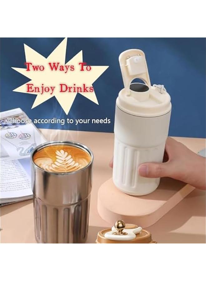 420ml Insulated Travel Coffee Mug,Stainless Steel Vacuum Coffee Cup Durable Leakproof Tumbler Thermal Mug Easy Grip Portable Insulated Mug Vehicle-Mounted Cold Water Retaining Trip Cup-Beige  - Image 5