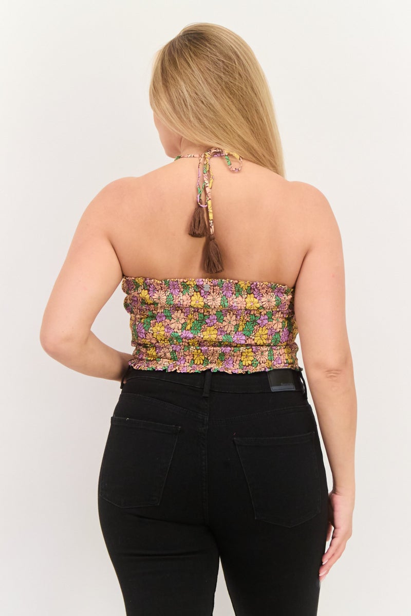 Roxy Women Halter Neck Sleeveless Floral Print Top, Brown Combo - Image 3