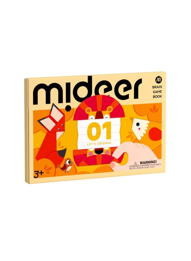 MiDeer كتاب ألعاب العقل - لنقم بالأوريغامي المستوى 1 | مجموعة حرفة أوريغامي للمبتدئين للأطفال من عمر 3 سنوات وما فوق مع 50 ورقة أوريغامي، 25 دليل خطوة بخطوة، ملصق مكافأة وشهادة - Image 1