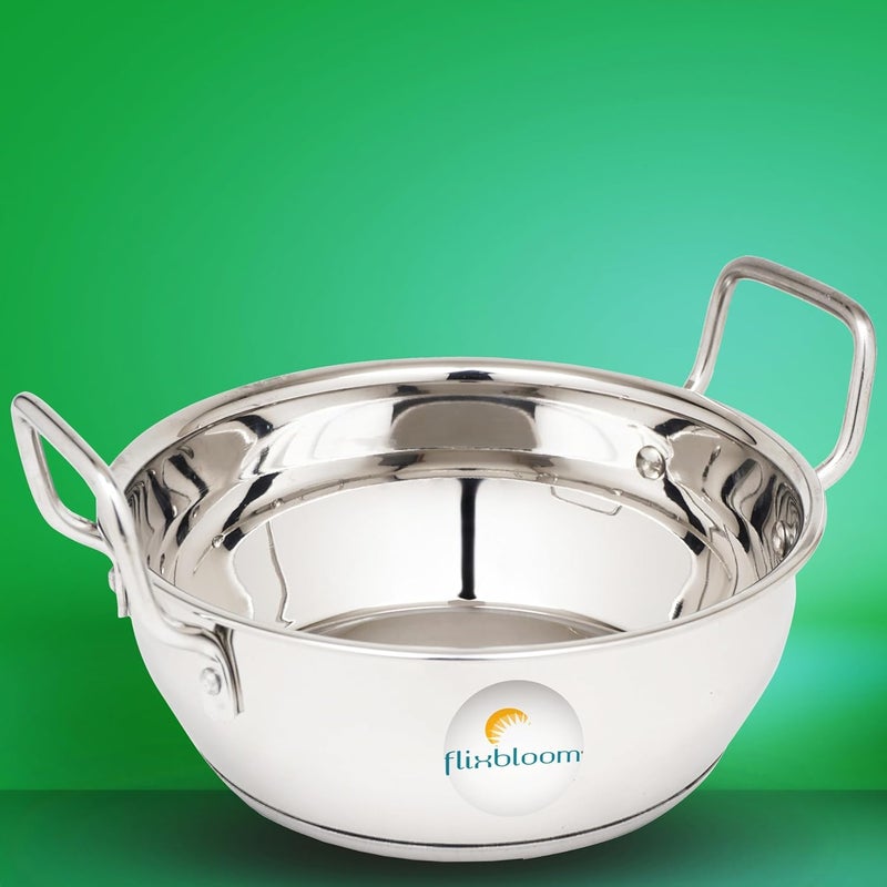 FLIXBLOOM FLIXBLOOM Preferable Stainless Steel Induction Base Deep Kitchen Utensil Cookware Kadai with Lid 3 Litre Kadhai with Lid  - Image 3
