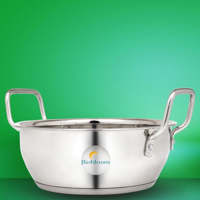FLIXBLOOM FLIXBLOOM Preferable Stainless Steel Induction Base Deep Kitchen Utensil Cookware Kadai with Lid 3 Litre Kadhai with Lid  - Image 2