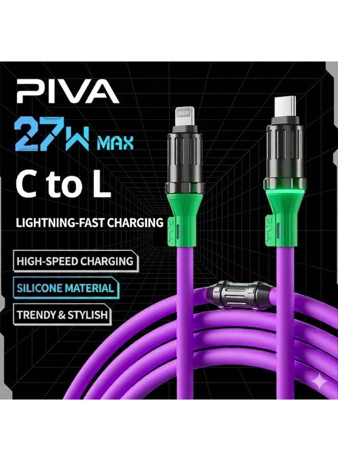 PIVA TH12L iPhone PD Cable supports all iPhones with Lightning port and iPads with Lightning port, fast charging with a power of 27 watts, 1.2 meters, purple color - Image 2